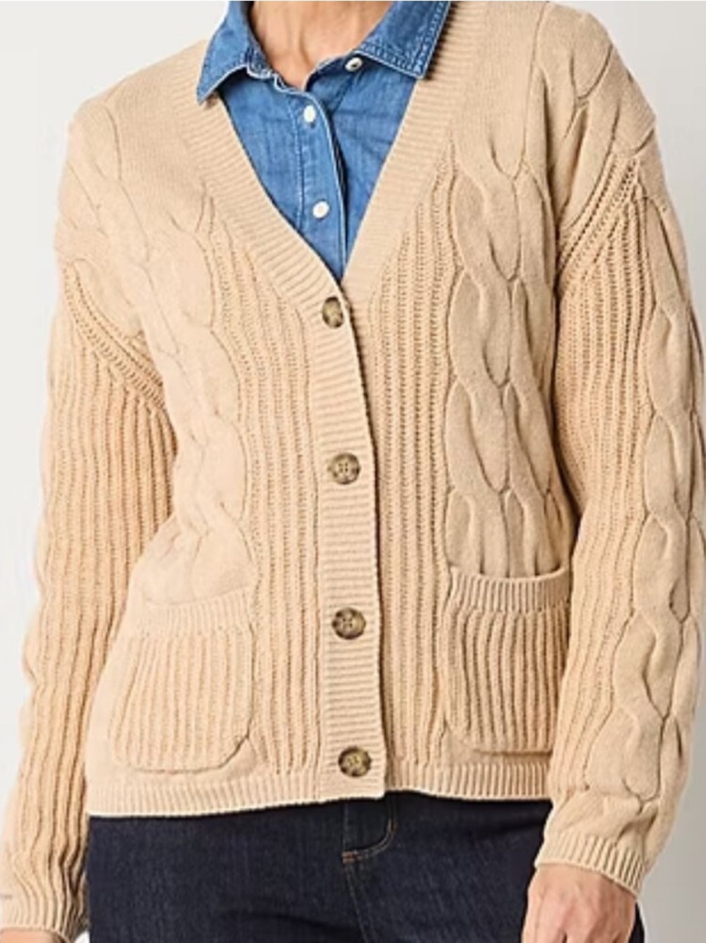 NWT St. John's Bay Womens V Neck Long Sleeve Cable Knit Cardigan Size XXL